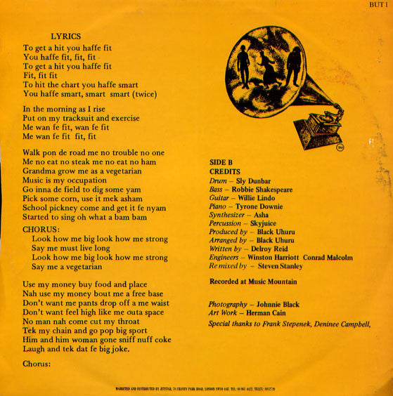 Image of Back Cover of 4644099S: 12" - BLACK UHURU, Fit You Haffe Fit (Taxi; BUT-1, UK 1985, Picture Sleeve)   VG/VG+