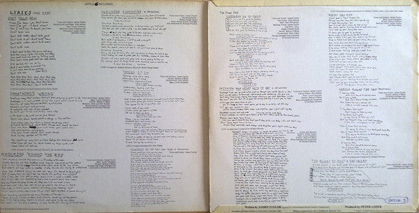 Image of Back Cover of LP - VG/VG - JAMES TAYLOR, James Taylor (Apple; SAPCOR 3, UK 1968, Laminated Inside Loading Gatefold Sleeve, First Pressing With Orange Lettering), ,  - 1026388E