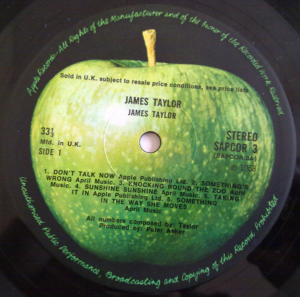 Image of Label Cover of LP - VG/VG - JAMES TAYLOR, James Taylor (Apple; SAPCOR 3, UK 1968, Laminated Inside Loading Gatefold Sleeve, First Pressing With Orange Lettering), ,  - 1026388E