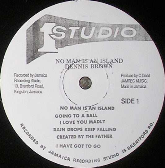Image of Front Cover of LP - VG+/VG - DENNIS BROWN, No Man Is An Island (Studio One; SOL 01112, Jamaica 1990s Reissue, Stereo), Light marks nap, typical S1 press flaws, light crackle from press. Light storage wear on sleeve.,  - 3116068C