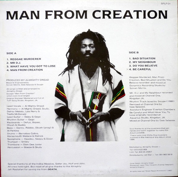 Image of Back Cover of LP - VG+/VG+ - ALMIGHTY DREAD, Death (Street People; SPLP001, UK 1992), Nice clean copy! 'Summit' records sticker on sleeve.,  - 4116210C