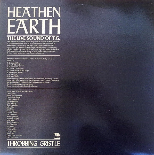 Image of Back Cover of 2114204C: LP - THROBBING GRISTLE, Heathen Earth (Mute; IR0009, UK 1980, Gatefold)   VG+/EX