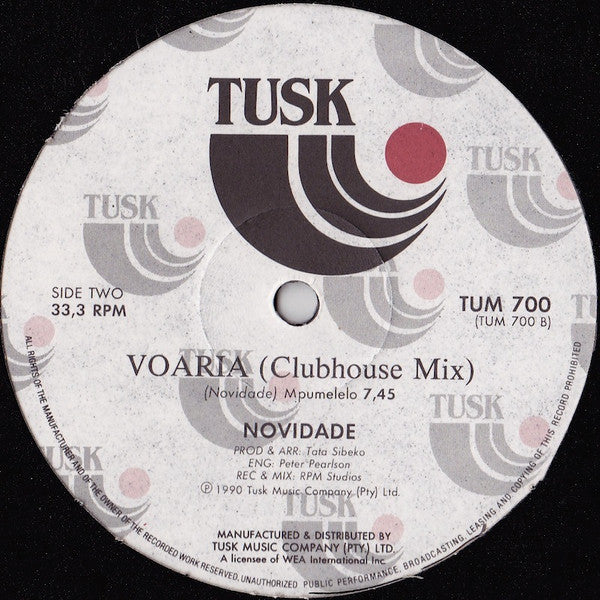 Image of Label Cover of 12" - VG+/VG+ - NOVIDADE, Voaria (Tusk Music; TUM 700, South Africa 1990, Picture Sleeve), ,  - 1146328S