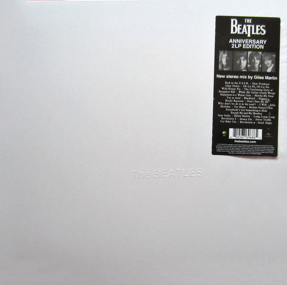 Image of Front Cover of 2xLP - NEW/NEW - THE BEATLES, The Beatles (White Album) (Apple; 6769686, UK 2018 Reissue, Embossed Gatefold Sleeve, 2 Black Polylined Inners, Poster & 4 Cards,   Speed Master, New Stereo Mix By Giles Martin), , For 50 years,  The White Album  has invited its listeners to venture forth and explore the breadth and ambition of its music, delighting and inspiring each new generation in turn. The Beatles release a suite of lavishly presented  White Album  packages (Apple Corps Ltd. / Capi