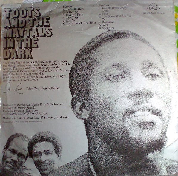 Image of Back Cover of LP - G+/G+ - TOOTS & THE MAYTALS, In The Dark (Dragon; DRLS 5004, UK 1974, Picture Sleeve, E.J. Day Sleeve), strong G+. corner dings and creasing - light ring wear,  - 4446142S