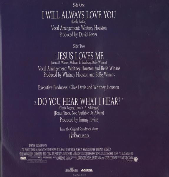 Image of Back Cover of 12" - VG/VG - WHITNEY HOUSTON, I Will Always Love You (Arista; 74321 12065 1, UK 1992, Picture Sleeve), On the lower end of VG, a few marks, but only hairlines,  - 2826035E