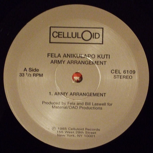 Image of Label Cover of LP - VG/EX - FELA ANIKULAPO KUTI, Army Arrangement (Celluloid; CELL 6109, US Reissue), Still in opened shrinkwrap but with crease on sleeve. ,  - 3726030E