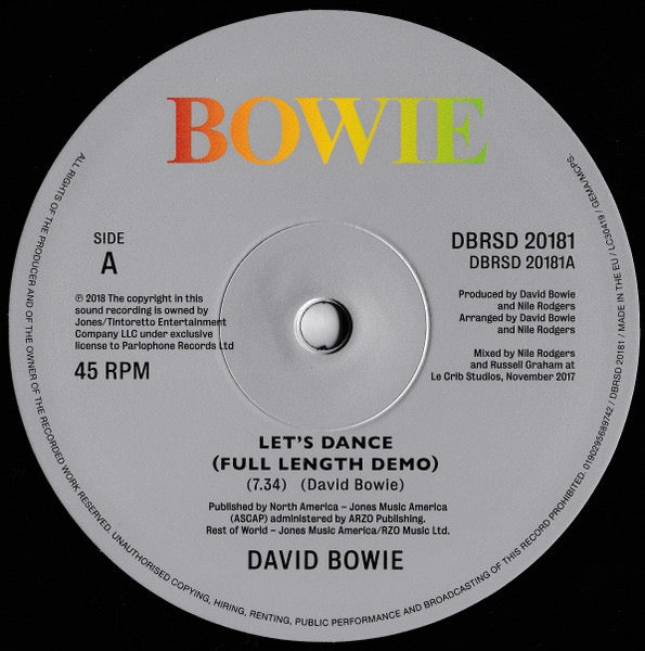 Image of Label Cover of 1814350C: 12" - DAVID BOWIE, Let's Dance Demo (Parlophone; DBRSD20181, UK 2018, Picture Sleeve)   EX/EX