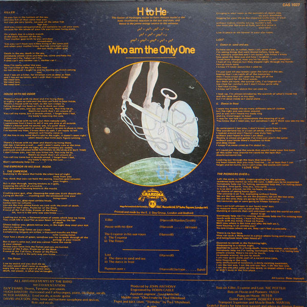 Image of Back Cover of 3724094E: LP - VAN DER GRAAF GENERATOR, H to He - Who Am the Only One (Charisma Pink; CAS1027   , UK 1970, Gatefold) Edge and Ring Wear, Company Inner  G+/G+