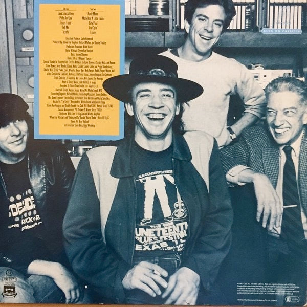 Image of Back Cover of 3425153E: LP - STEVIE RAY VAUGHAN AND DOUBLE TROUBLE, Texas Flood (Epic Light Blue and Yellow; EPC 25534, UK 1983) Strong VG+, Gold Promo Stamp On Rear Sleeve  VG+/VG+