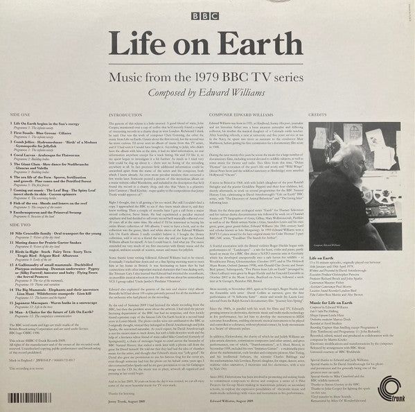 Image of Back Cover of 2024395E: LP - EDWARD WILLIAMS, Life On Earth (Trunk Records; JBH034LP , UK 2009, Mono)   VG+/VG