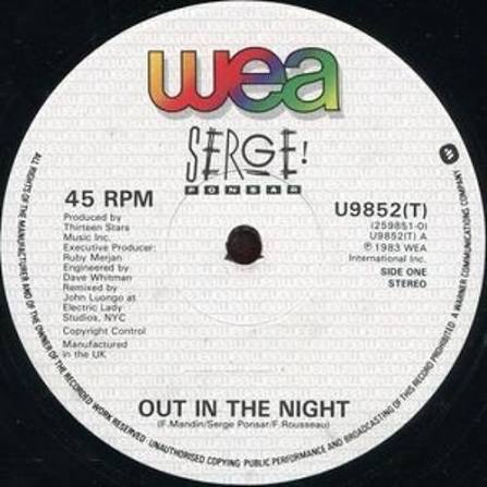 Image of Label Cover of 12" - EX/EX - SERGE PONSAR, Out In The Night / Instrumental (WEA; U9852(T), UK 1983, Company Sleeve), ,  - 4246167S