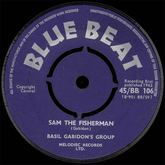 Image of Back Cover of 7" - /VG - DERRICK MORGAN AND PATSY / DRUMBAGO ALL STARS / BASIL GABIDON'S GROUP, Oh Shirley / Sam The Fisherman (Blue Beat; 45/BB 106, UK 1962, Plain Sleeve, 4 prong centre), Light marks.,  - 3626243E
