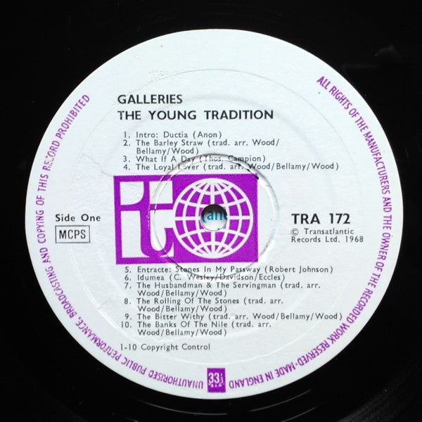 Image of Label Cover of 2524113E: LP - THE YOUNG TRADITION, Galleries (Transatlantic; TRA172, UK 1968)   VG/VG