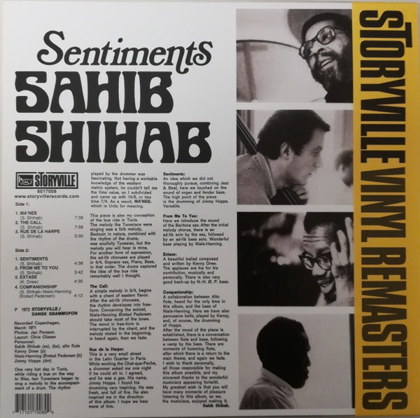 Image of Back Cover of 0234243E: LP - SAHIB SHIHAB, Sentiments (Storyville; 6017008, Denmark 2018 Reissue, Obi )   NEW/NEW