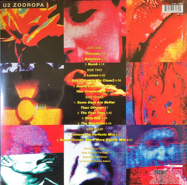 Image of Back Cover of 2xLP - EX/EX - U2, Zooropa (Island Records; U292018, Europe 2018 Reissue, 2 Inners, 180 Gram Black Vinyl), No shrink/hype sticker.,  - 0816347C