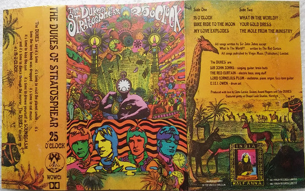 Image of Back Cover of Cassette - VG+/VG+ - THE DUKES OF STRATOSPHEAR (XTC), 25 O'Clock (Virgin; WOWC 1, UK 1985, J-Card, Black Shell, White Text), ,  - 2916168C