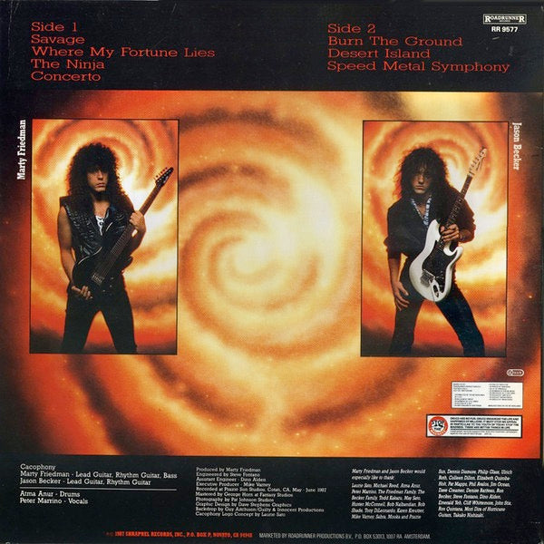 Image of Back Cover of 4614120C: LP - CACOPHONY, Speed Metal Symphony (Roadrunner Records; RR 9577, Europe 1987) Sleeve is intact but has pinches to every edge and a crease  G+/VG