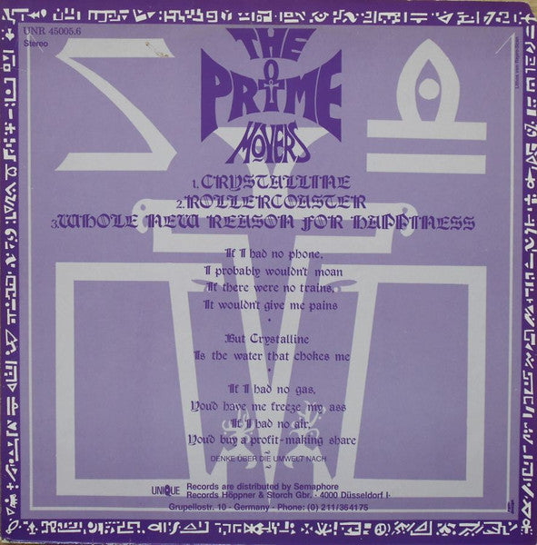 Image of Back Cover of 12" - VG+/EX - THE PRIME MOVERS, Crystalline (Unique; UNR 45005.6, Germany 1990, Purple Sleeve), ,  - 3826160E