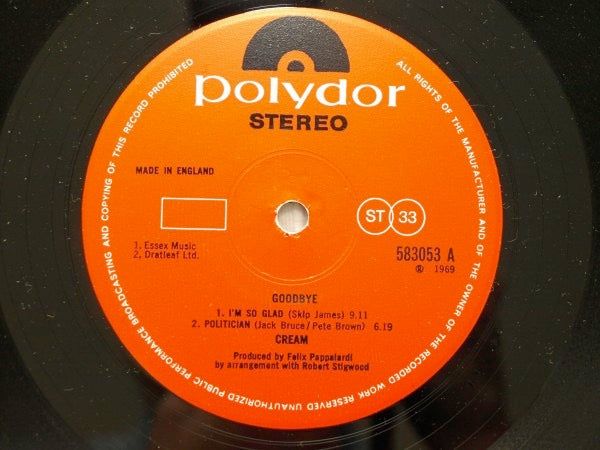 Image of Label Cover of LP - VG/VG+ - CREAM, Goodbye (Polydor Red Label; 583053, UK 1969, Gatefold), Edge and Ring Wear,  - 1946144S