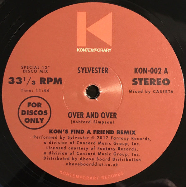 Image of Back Cover of 1324348E: 12" - SYLVESTER, Over And Over (Kon Remixes) (Kontemporary; KON-002, UK 2018, Picture Sleeve) Light Marks only.  VG+/VG+