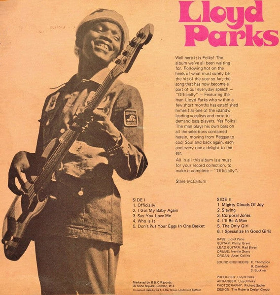Image of Back Cover of LP - VG+/VG+ - LLOYD PARKS, Officially (Attack; ATLP 1009, UK 1974), A couple of visible superficial lines nap, plays clean. Sleeve looks almost perfect.,  - 2946231S