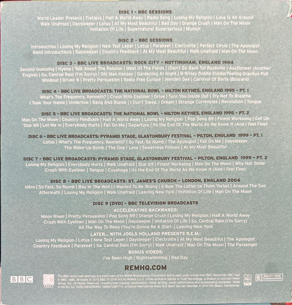 Image of Back Cover of 0215414C: 8xCD - R.E.M., R.E.M. At The BBC (Craft Recordings; 0888072067714, Europe 2018, Box Set, Booklet, With DVD)   VG+/VG+