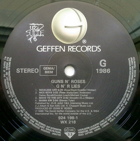 Image of Label Cover of LP - VG/G+ - GUNS N' ROSES, G N' R Lies (Geffen Records; 924 198-1, Europe 1988, Uncensored Sleeve Without Hype Sticker, Uncensored Inner), Strong G+, Some wispy hairlines, Good gloss, Plays well, Sleeve has some little creases, No hype sticker,  - 4116252C