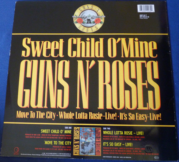 Image of Back Cover of 4224426E: 12" - GUNS N' ROSES, Sweet Child O' Mine (Geffen; GEF 55 T, Germany 1989)   VG/VG