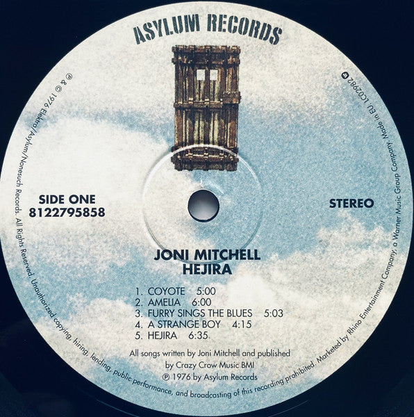 Image of Label Cover of LP - VG+/VG+ - JONI MITCHELL, Hejira (Rhino / Asylum; 8122795858, Europe 2014 Reissue, Gatefold, Inner, 180 Gram Vinyl, Remastered), ,  - 2746173S