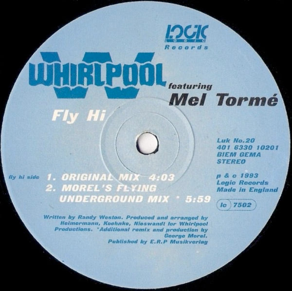 Image of Front Cover of 12" - /G+ - WHIRLPOOL FEATURING MEL TORM , Fly Hi / Gimme (Logic; Luk No.20, UK 1993, Plain Sleeve), Lots of lighter marks,  - 2515588C
