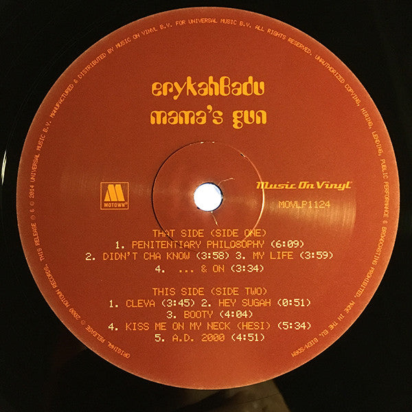 Image of Label Cover of 2xLP - VG/VG+ - ERYKAH BADU, Mama's Gun (Music On Vinyl; MOVLP1124, Europe 2014 Reissue, Gatefold, Insert, Plain black inners, no insert!!), ,  - 2226380E