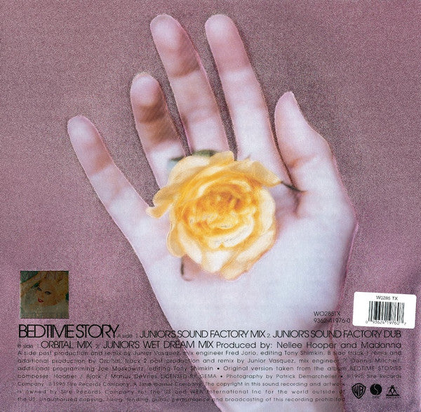 Image of Back Cover of 12" - VG/VG - MADONNA, Bedtime Story (Maverick; W0285 TX, UK 1995, Metallic Sleeve, Orbital & Junior Vasquez Remixes), ,  - 3316118C