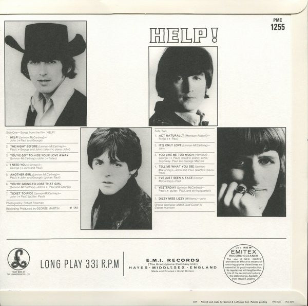 Image of Back Cover of LP - VG+/VG+ - THE BEATLES, Help! (Parlophone; PMC 1255, Worldwide 2014 Reissue, Glossy Flipback, No Brochure Insert, 180 Gram Vinyl, Mono, Remastered), Nice clean copy.,  - 3746129S
