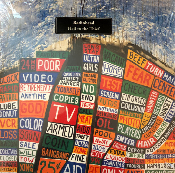 Image of Front Cover of 2xLP - NEW/NEW - RADIOHEAD, Hail To The Thief (XL Recordings; XLLP785, Europe 2022 Reissue, Gatefold, 2 Inners, 180 Gram Vinyl, Download Code), , Stunning sixth album from Oxford's finest sons. Moving slightly away from the heavy electronic influenced last two albums and back towards more intense numbers (a la 'OK Computer'). Angst filled love and hate songs. 'Hail To The Thief' is immersed in dread and paranoia, albeit a more visceral, emboldened dread and paranoia. This is one band