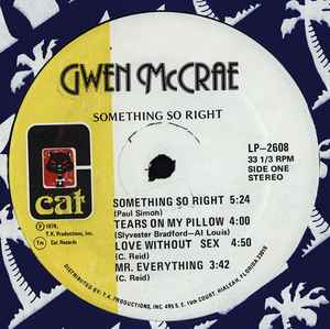 Image of Label Cover of LP - VG/G+ - GWEN MCCRAE, Something So Right (Cat; 2608, US 1976, Pasteback Sleeve, Company Inner), Sleeve still in shrink, light wear and bruised corner. Company inner split on all sides but still just about intact. Disc has light marks and hairlines.,  - 2816011C