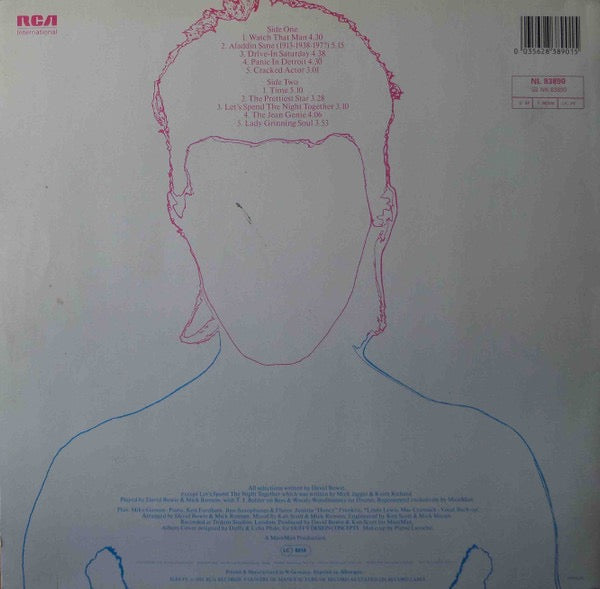 Image of Back Cover of LP - VG+/G+ - DAVID BOWIE, Aladdin Sane (RCA International; NL 83890, UK & Europe 1985 Reissue, Single Sleeve), Sleeve has one long crease at the top.,  - 2616132C
