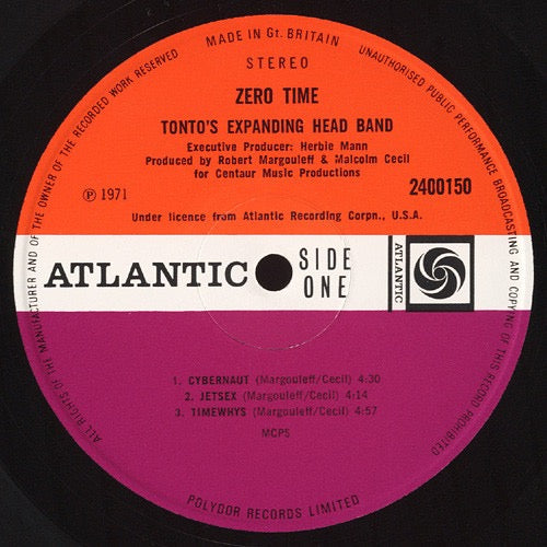 Image of Label of 3114022C: LP - TONTO'S EXPANDING HEAD BAND, Zero Time (Atlantic Plum & Orange; 2400150, UK 1971, Gatefold) A few light marks, Wear to sleeve opening and light sticker damage  VG/VG