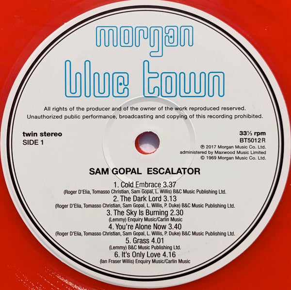 Image of Label of 2334052E: LP - SAM GOPAL, Escalator (Morgan Blue Town; BT5012R,  2017 Reissue, Gatefold, Insert, Red Vinyl, 180 Gram Vinyl, +7")   NEW/NEW