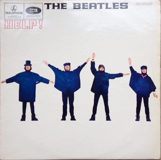 Image of Front Cover of LP - G+/VG - THE BEATLES, Help! (Parlophone Black/Yellow; PMC 1255, UK 1965, Laminated G&L Flipback Sleeve, Mono, XEX 549-2, XEX 550-2, Sans Serif Font, No Tax Code), Heavy Staining To Rear Sleeve,  - 2526201E