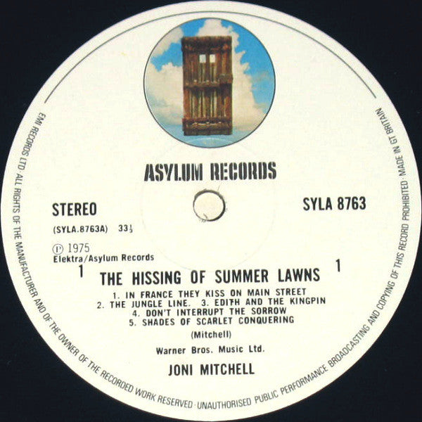 Image of Label Cover of LP - VG/VG - JONI MITCHELL, The Hissing Of Summer Lawns (Asylum Records; SYLA 8763, UK 1975, U.S. Embossed Gatefold Sleeve With SYLA 8763 Sticker On Rear, First UK Press), ,  - 3816589C