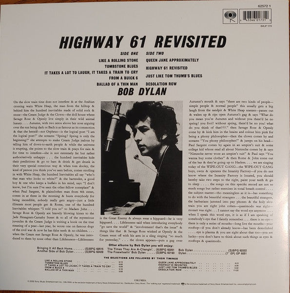 Image of Back Cover of 2844204S: LP - BOB DYLAN, Highway 61 Revisited (Columbia / Simply Vinyl; 62572 1, UK 2000 Reissue, 180 Gram Vinyl) Very minimal edge wear  VG/VG+