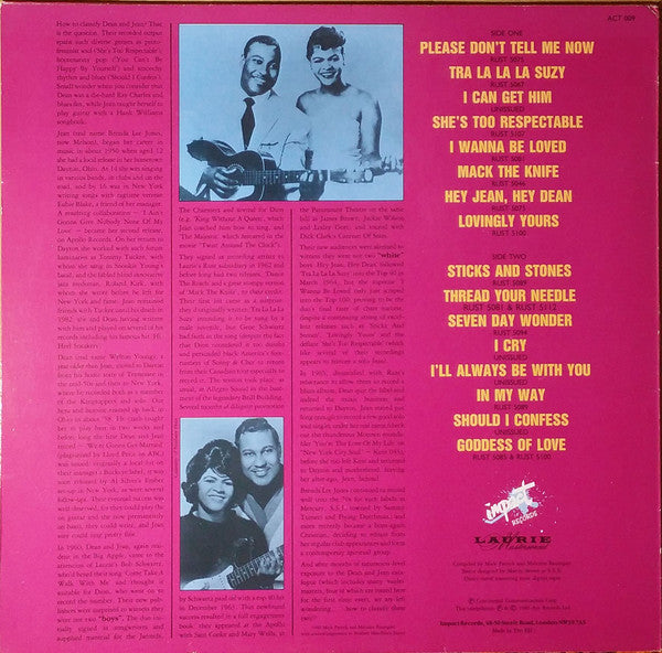 Image of Back Cover of LP - VG/VG+ - DEAN & JEAN, Hey Jean, Hey Dean - The Best Of Dean & Jean (Impact Records; ACT 009, UK 1986), ,  - 0816353C