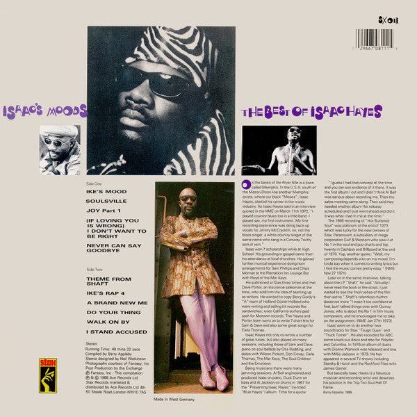 Image of Back Cover of LP - VG/VG - ISAAC HAYES, Isaac's Moods (Stax; SX 011, UK 1988), ,  - 1026431E