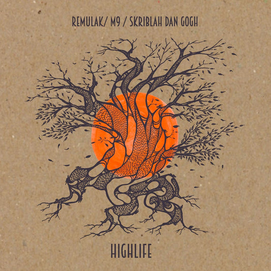 Image of Front Cover of 7" - EX/EX - REMULAK, M9, SKRIBLAH DANGOGH, EVIL ED, Highlife / Highlife (Evil Ed Remix) (Village Live; TVI004, UK 2016, Picture Sleeve, 9 Stickers, Orange Vinyl), ,  - 2026088E