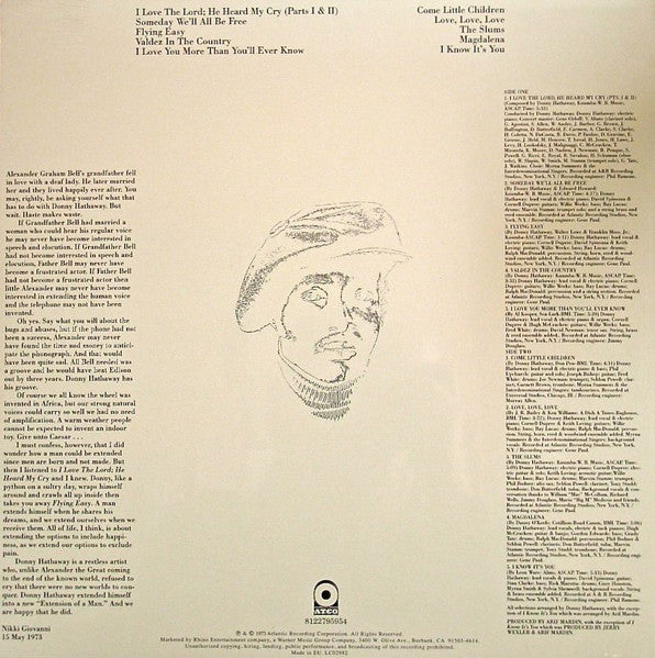 Image of Back Cover of LP - EX/EX - DONNY HATHAWAY, Extension Of A Man (Warner; 8122795954, Europe 2014 Reissue, 180g), Still In Opened Shrinkwrap With Hype Sticker,  - 3816162C