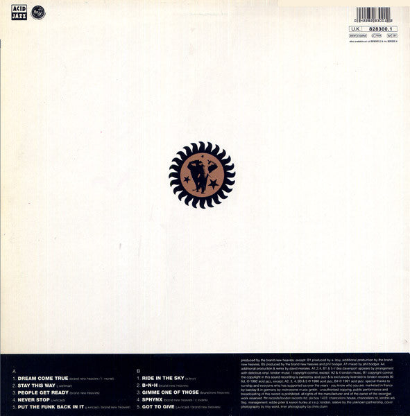Image of Back Cover of LP - VG+/G+ - THE BRAND NEW HEAVIES, The Brand New Heavies (FFRR; 828300.1, Europe 1992, Inner), Light marks only,  - 3516391C