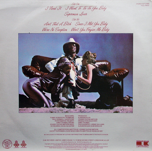 Image of Back Cover of LP - VG/VG - JOHNNY GUITAR WATSON, Ain't That A Bitch (DJM; DJF20485, UK 1976, Laminated Flipback Sleeve), ,  - 2226294E
