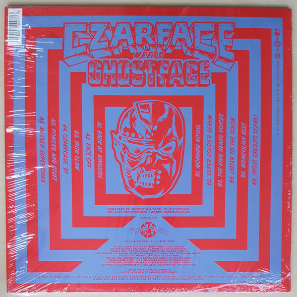 Image of Back Cover of LP - NEW/NEW - CZARFACE, GHOSTFACE KILLAH, Czarface Meets Ghostface (Silver Age ; SIL007LP, US 2019), , Hip-Hop underground legends 7L & Esoteric, and Wu-Tang Clan member Inspectah Deck are CZARFACE, the conceptual anti-hero in a comic book universe all of his own, fighting wack MCs and rap gimmicks. This release has a full length guest appearance from one of Wu-Tang Clan's most critically acclaimed solo artists, Ghostface Killah! An absolute must have for fans of 90s rap, dirty boom 
