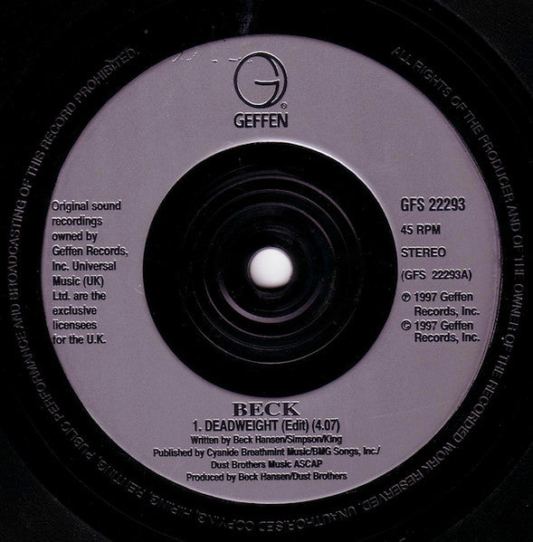 Image of Label Cover of 7" - VG+/VG+ - BECK, Deadweight (Geffen Records; GFS 22293, UK 1997, Picture Sleeve), ,  - 4126114E